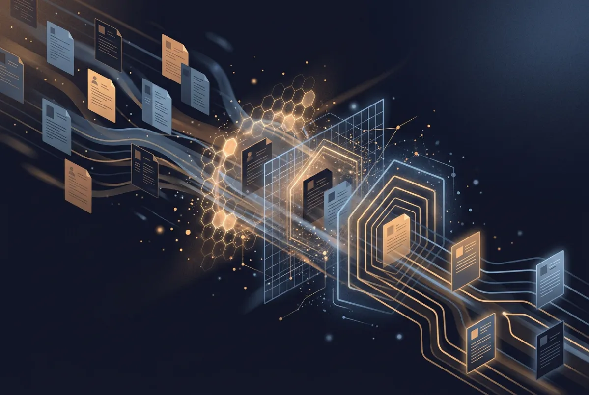 Abstract visualization of AI reshaping the hiring funnel